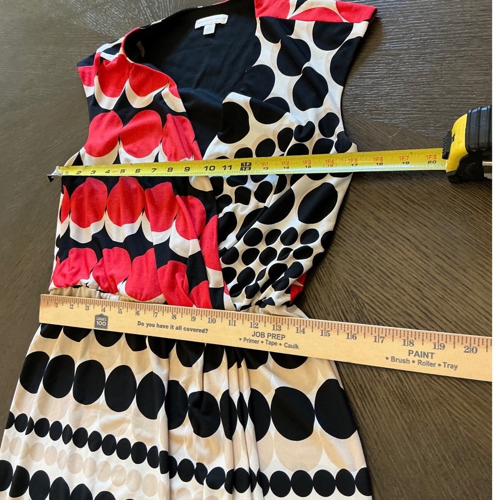 New York & Company Red Black Polka Dot Faux Wrap Dress Medium Sleeveless V-Neck - Picture 7 of 9